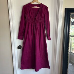 Monica Smocked Waist Peasant CottageCore Prairie Boho Cotton Maxi Dress, Size XS